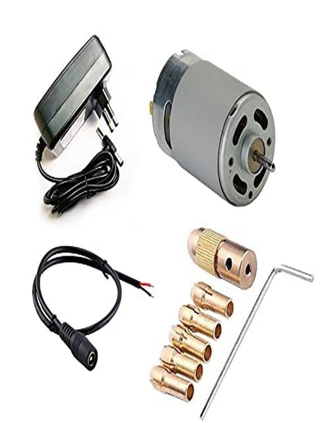 Diktmark 12v 555 DC Motor 12000rpm High Speed with Drill Chuck Kit for DIY Projects RS-555 Multipurpose Brushed Motor 13000rpm High RPM with 12v 2 Ampere Adapter - Image 1